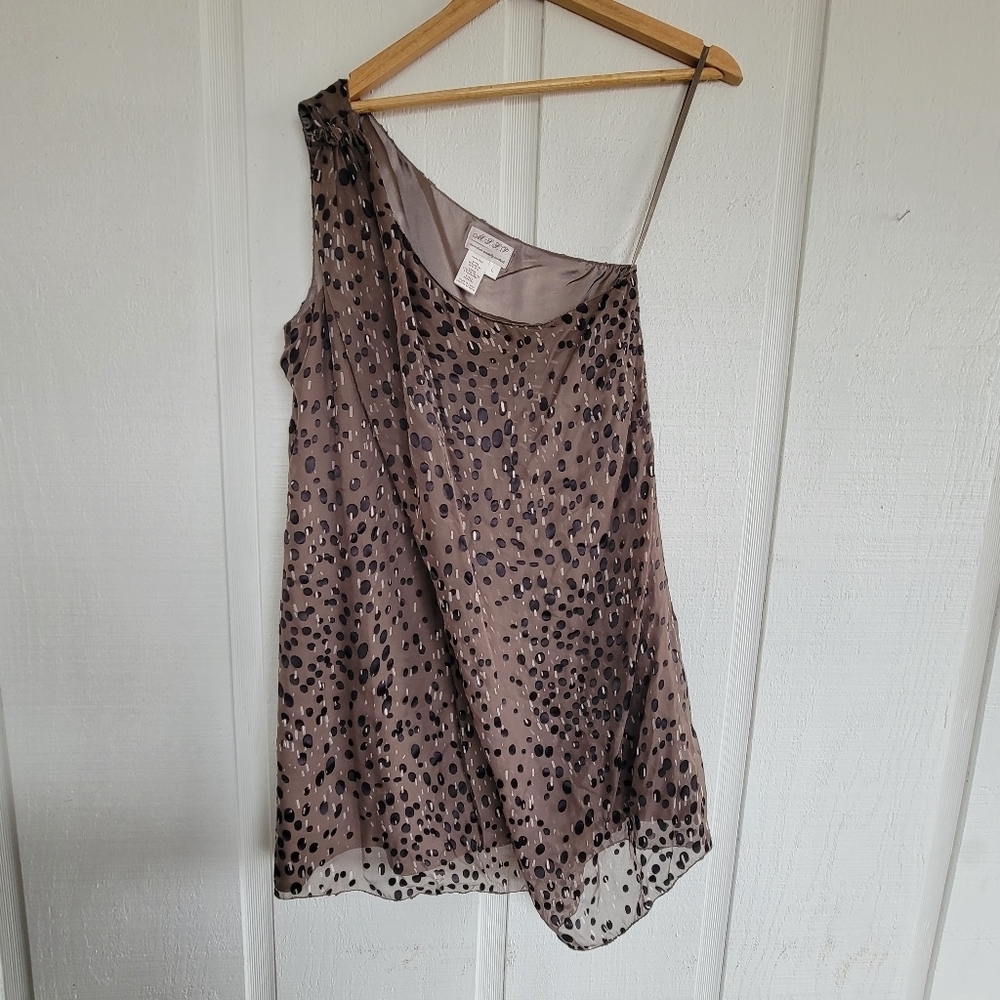 Max Studio Specialty Silk Burnout Babydoll One Shoulder Mini Dress sz L Black Br